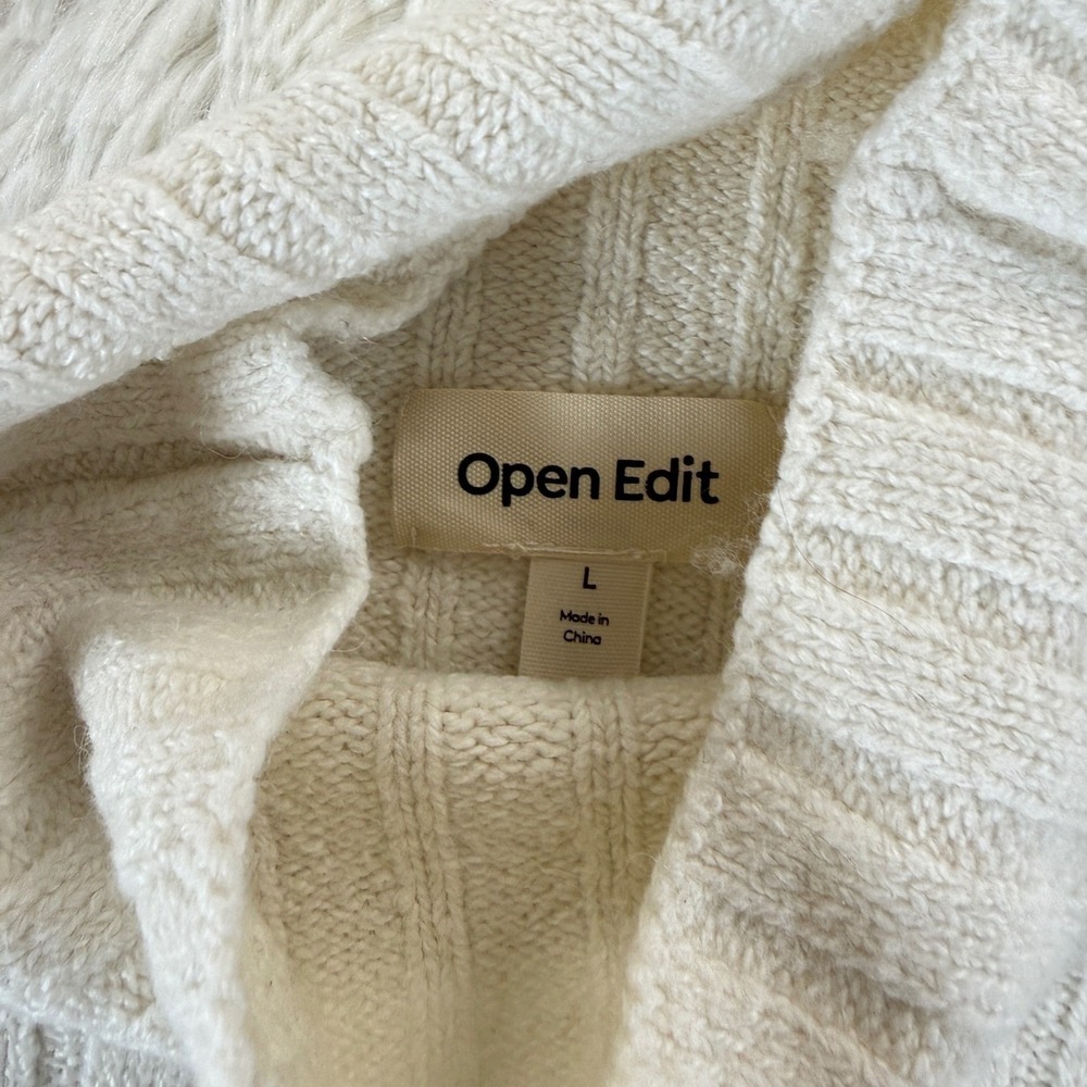 Open Edit Ribbed Mock Neck Cropped Sweater Large Neutral Minimalist Chic Preppy - Picture 3 of 9